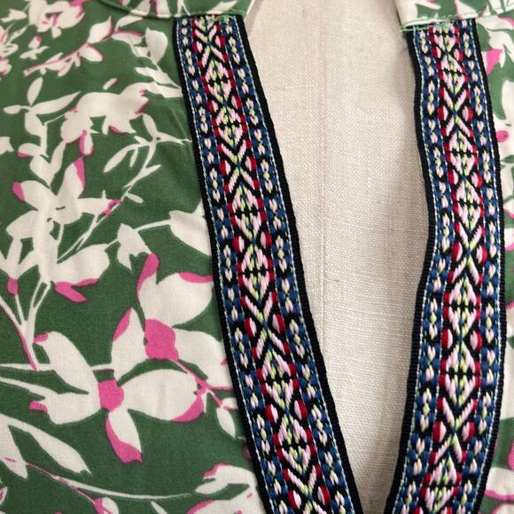 Rusttydustty Green Floral Boho Maxi Dress Size 4XL Long Sleeve Smocked Waist - Picture 10 of 11